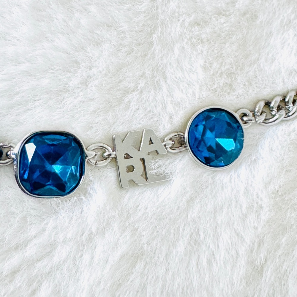 Karl Lagerfeld Blue Crystal Silver Chain Necklace - NWT - Picture 4 of 7